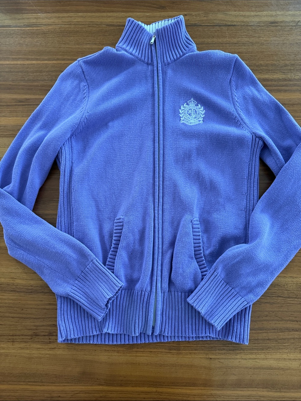Vintage Ralph Lauren Active Cardigan zip up knit sweater preppy academia M